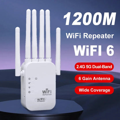 2.4GHz 5GHz WiFi Repeater 1200Mbps 6 Antennas Wireless Repetidor Wi-Fi Extender 802.11N Long Range Signal Booster Amplifier